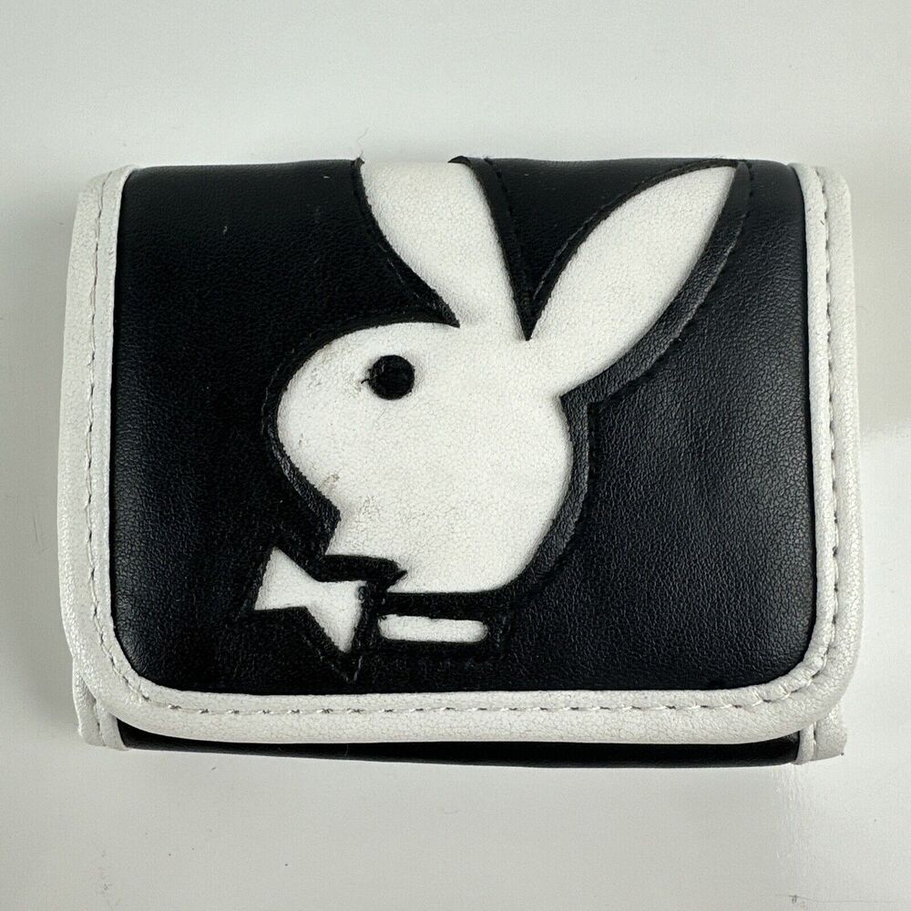 Vintage Playboy Trifold Women Wallet Black White/Black Pink Interior Large Logo